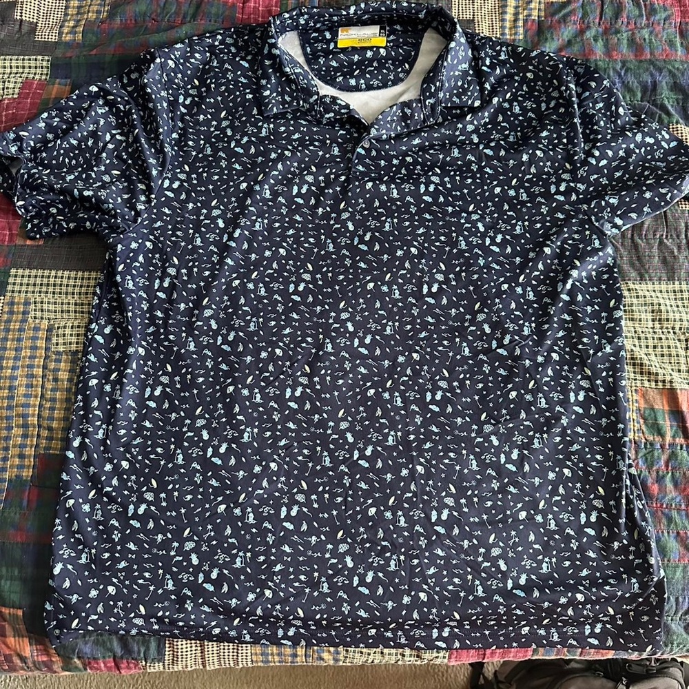 XL Navy Blue Tropical Polo Shirt